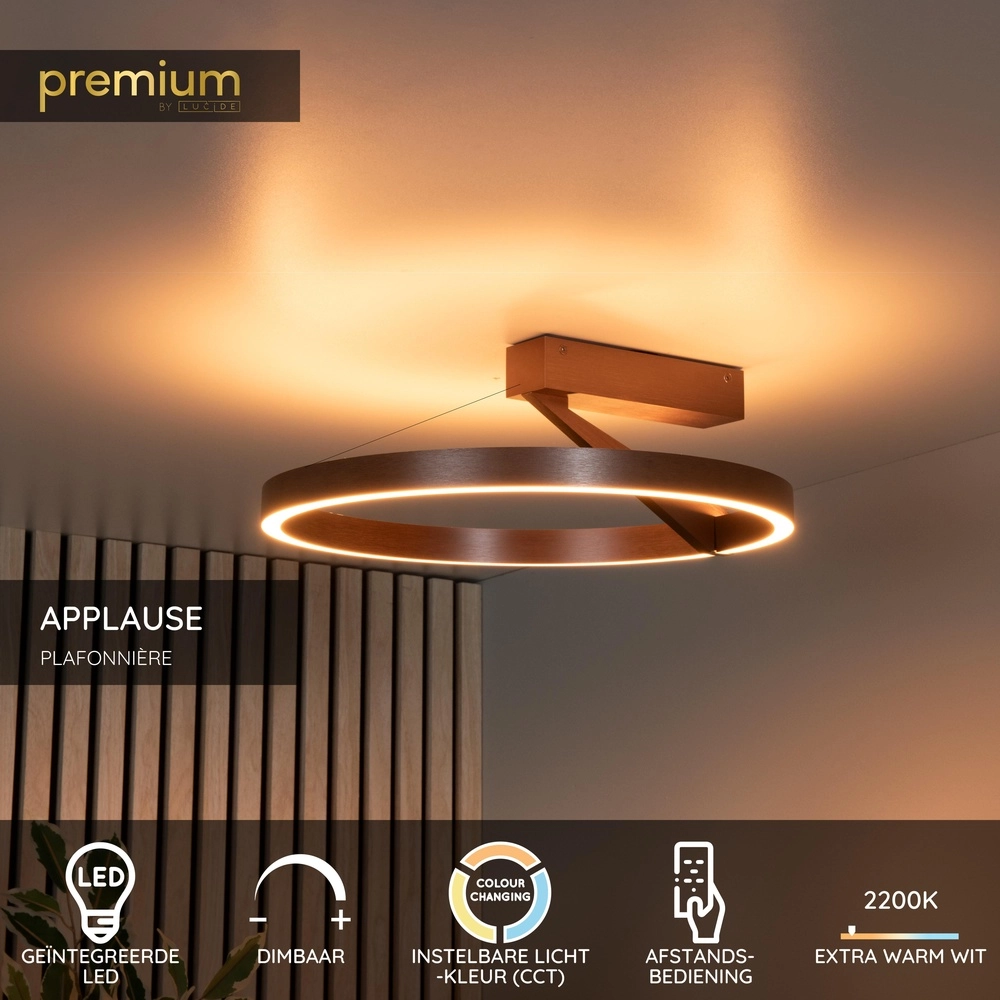 Design plafondlamp Applause Ø 40cm - koffie bruin - met afstandsbediening Premium by Lucide 5411212221797