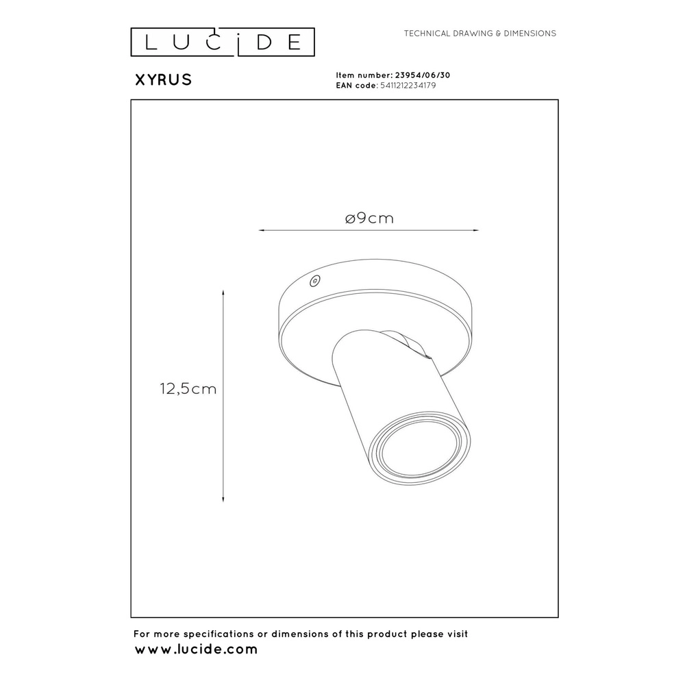 Plafondspot Xyrus zwart Lucide 5411212234179