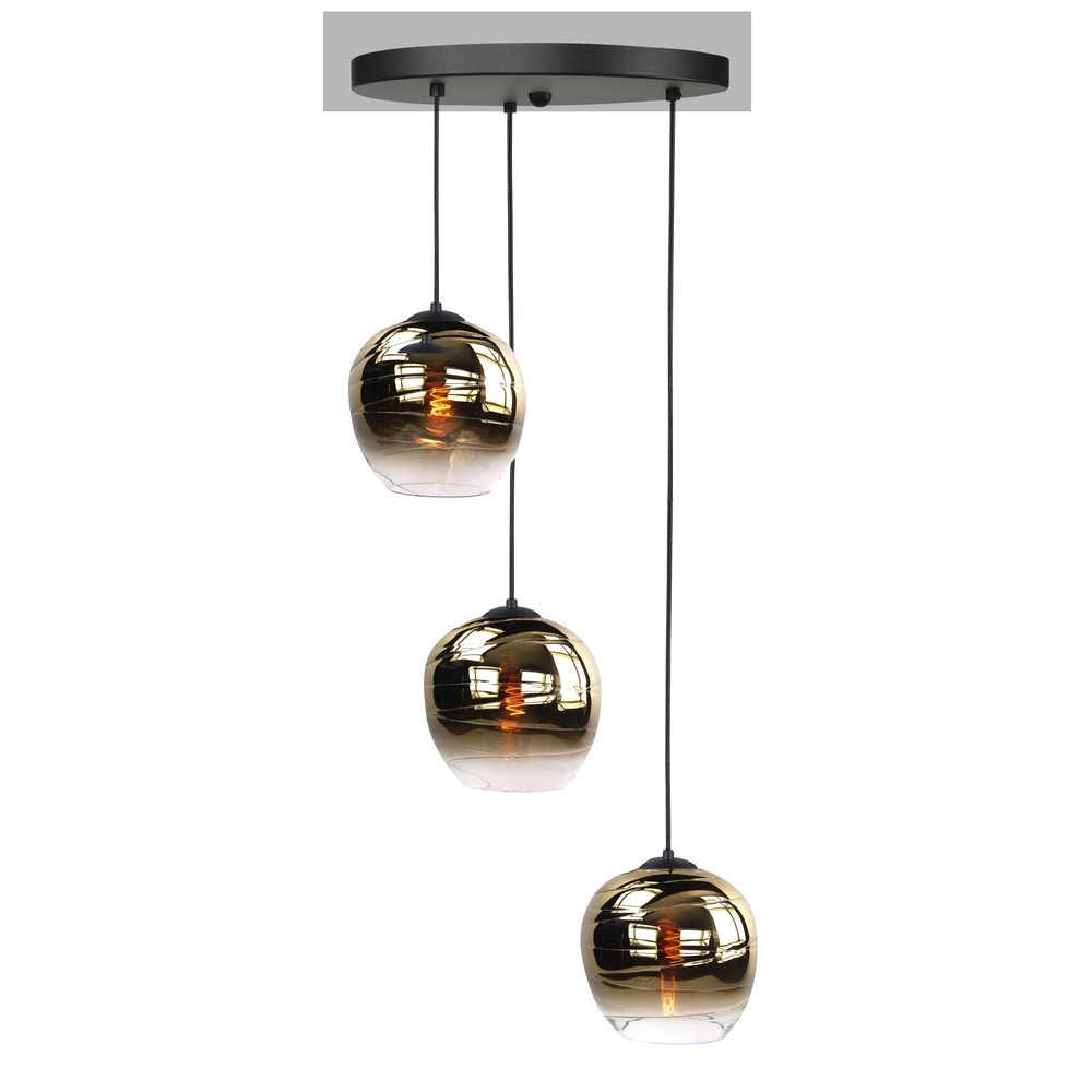 Hanglamp Fantasy 3-lichts zwart met bruin glas