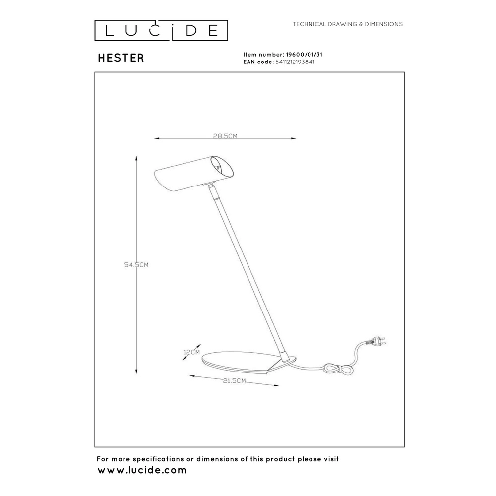 Bureaulamp Hester wit Lucide 5411212193841