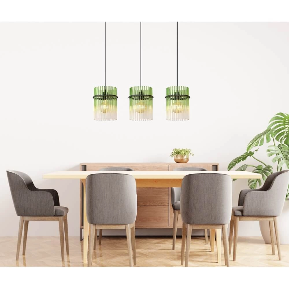 Zwarte hanglamp Gorley met groen glas 3-lichts Globo 9007371474974