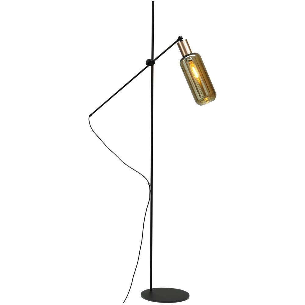 Zwarte vloerlamp Bounty verstelbaar met cilindrisch glas