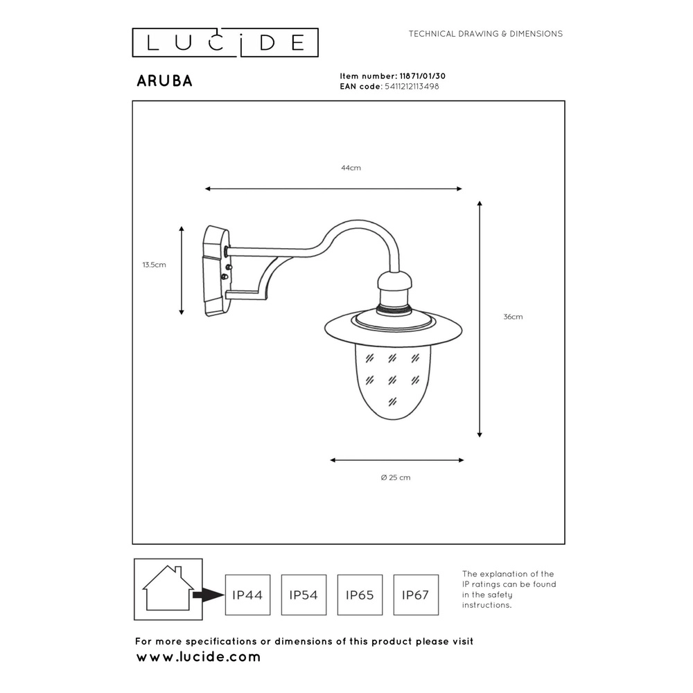 Landelijke wandlamp Aruba zwart Ø 25cm Lucide 5411212113498