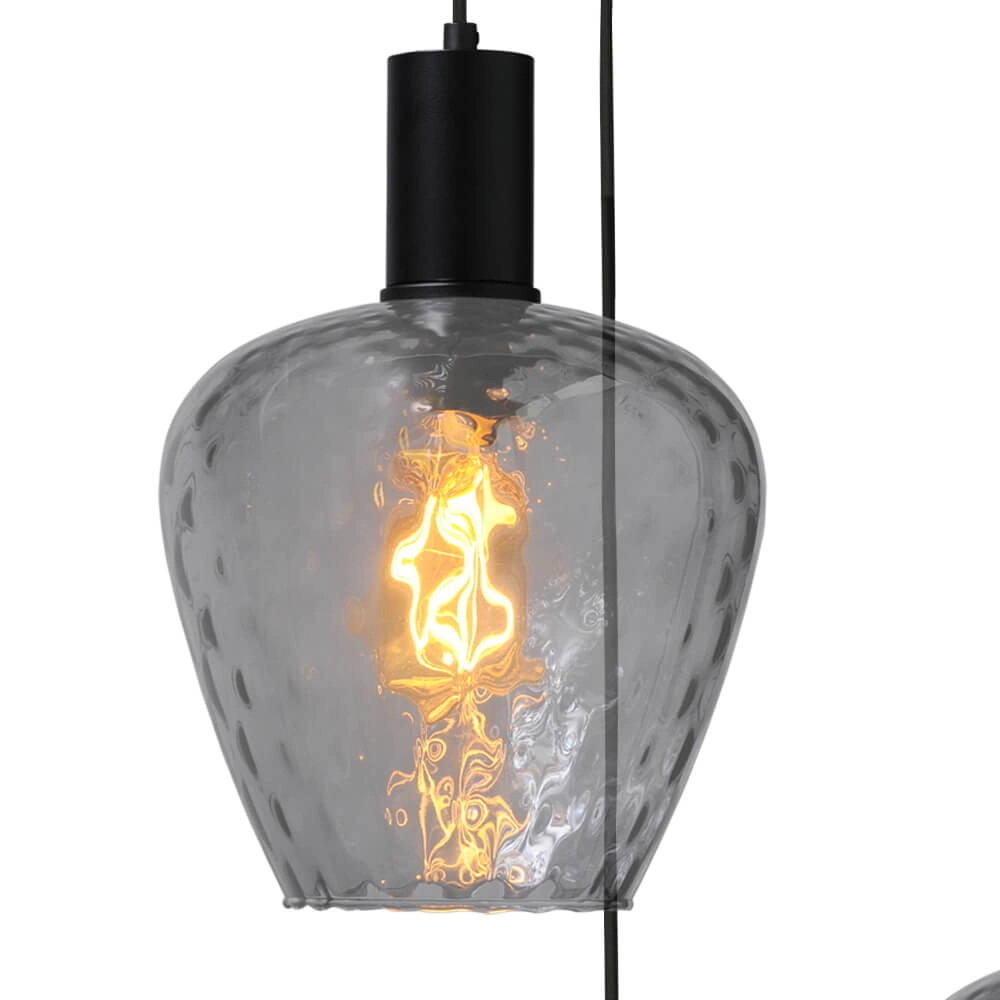 3-lichts vide hanglamp - zwart - Porto met Diamond smoke glazen Masterlight 8718121270777