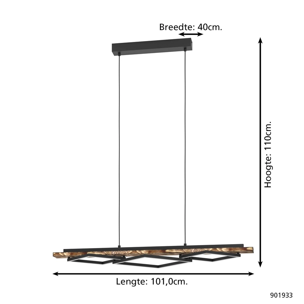 Design hanglamp Boyal zwart met donker hout Eglo 9008606351930