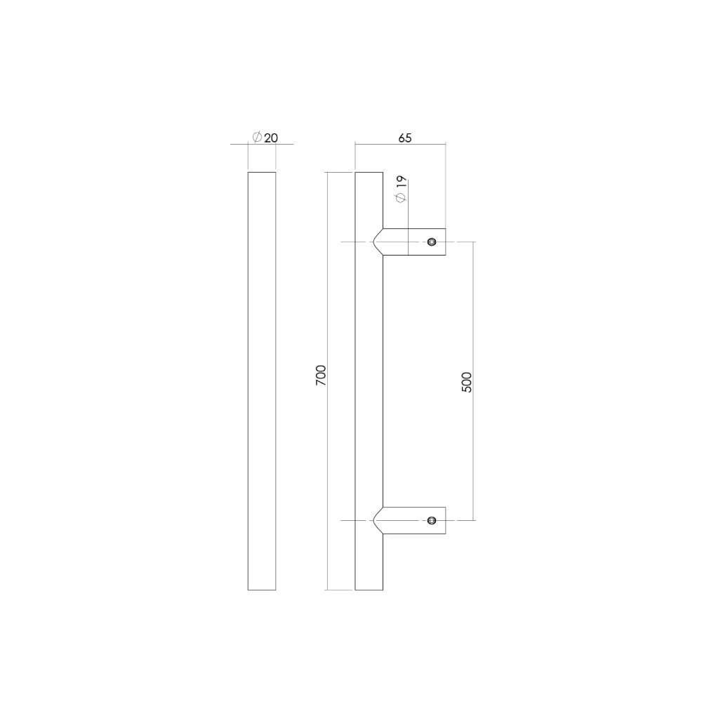 Deurgreep T-vorm Gripon 70x6,5cm RVS Intersteel 8714186334096