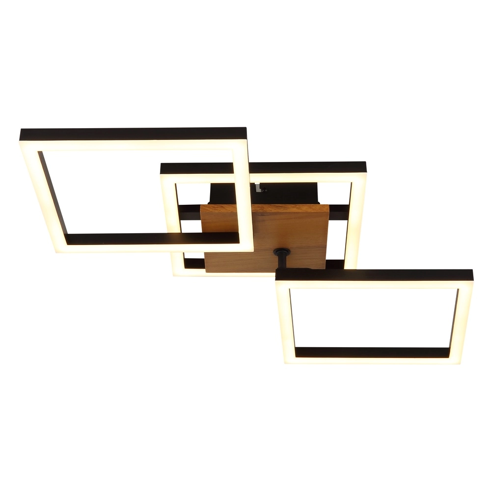 Plafondlamp Kerry zwart met houtlook Globo 9007371443222