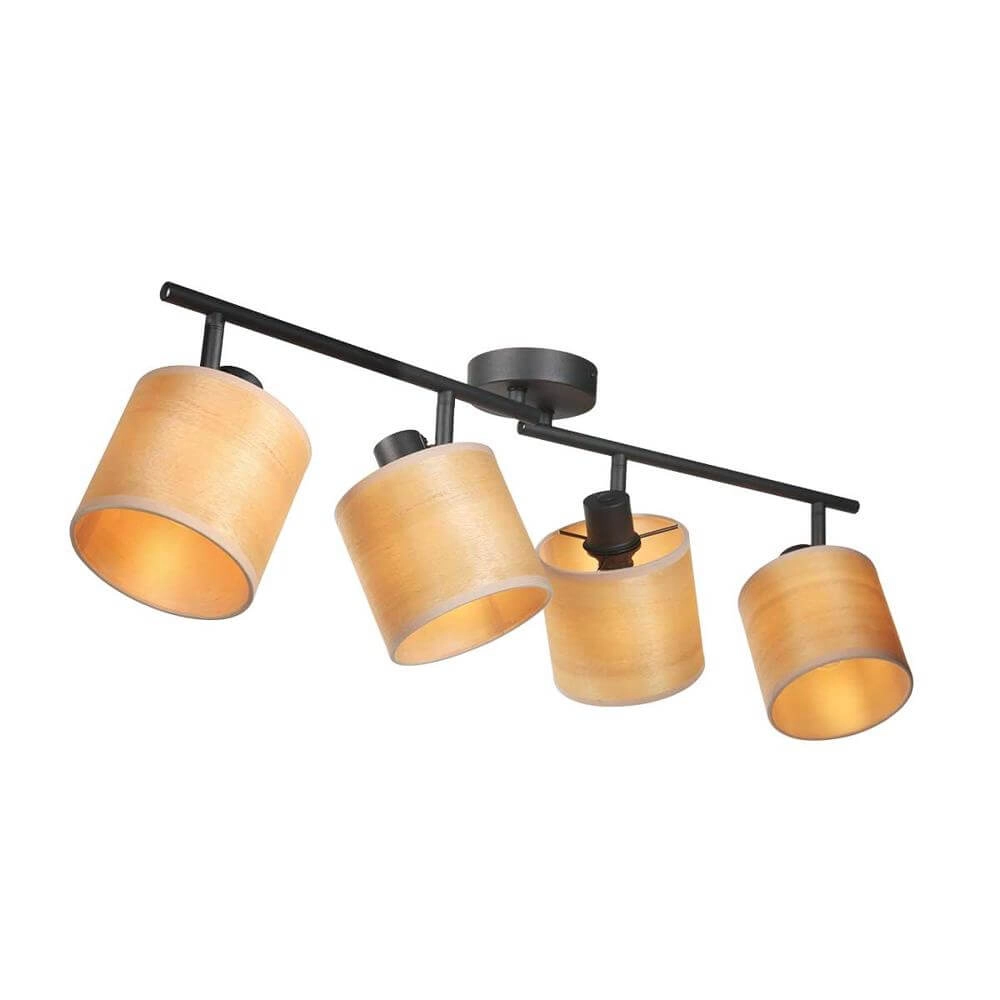 Plafondlamp Bambus zwart met bamboe 4-lichts