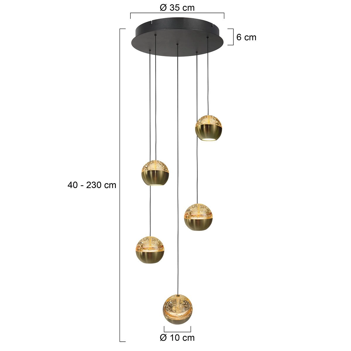 5-licht vide hanglamp Belluno led - messing goud met glas Steinhauer 8712746183870