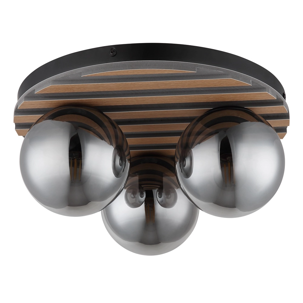 Plafondlamp Parsons 3-lichts zwart met hout Globo 9007371580002