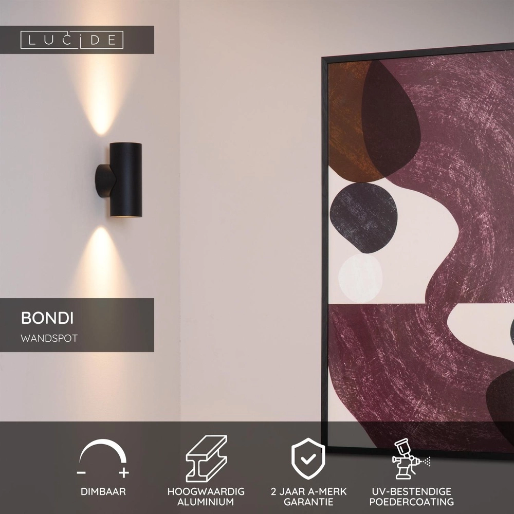 Wandspot Bondi up & down zwart Lucide 5411212093684