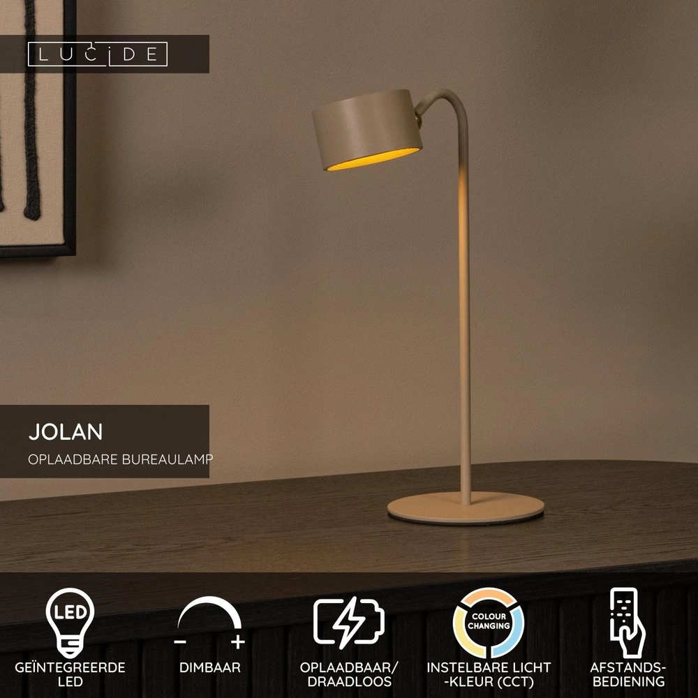 Oplaadbare bureaulamp Jolan taupe Lucide 5411212461100