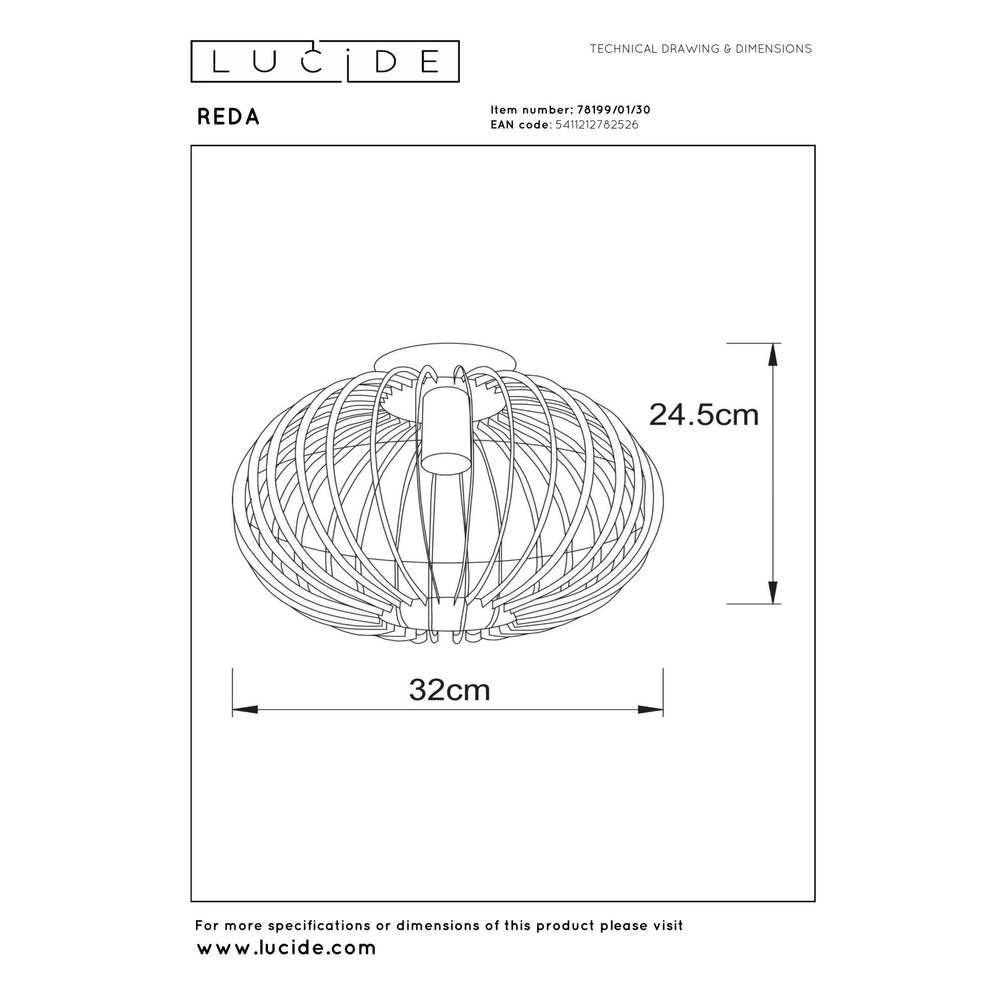 Plafondlamp Reda Ø 32cm zwart Lucide 5411212782526