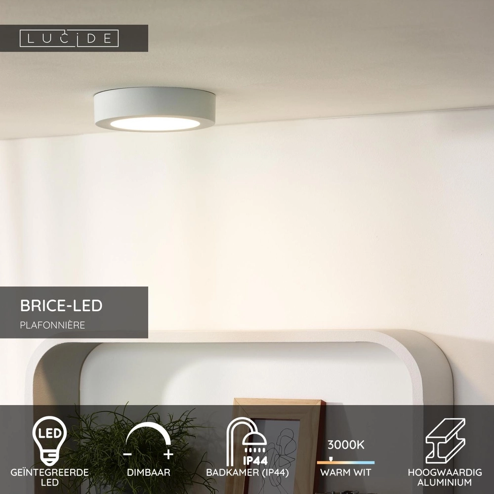 Plafonniere Brice-Led Ø 18cm - IP44 wit Lucide 5411212281296