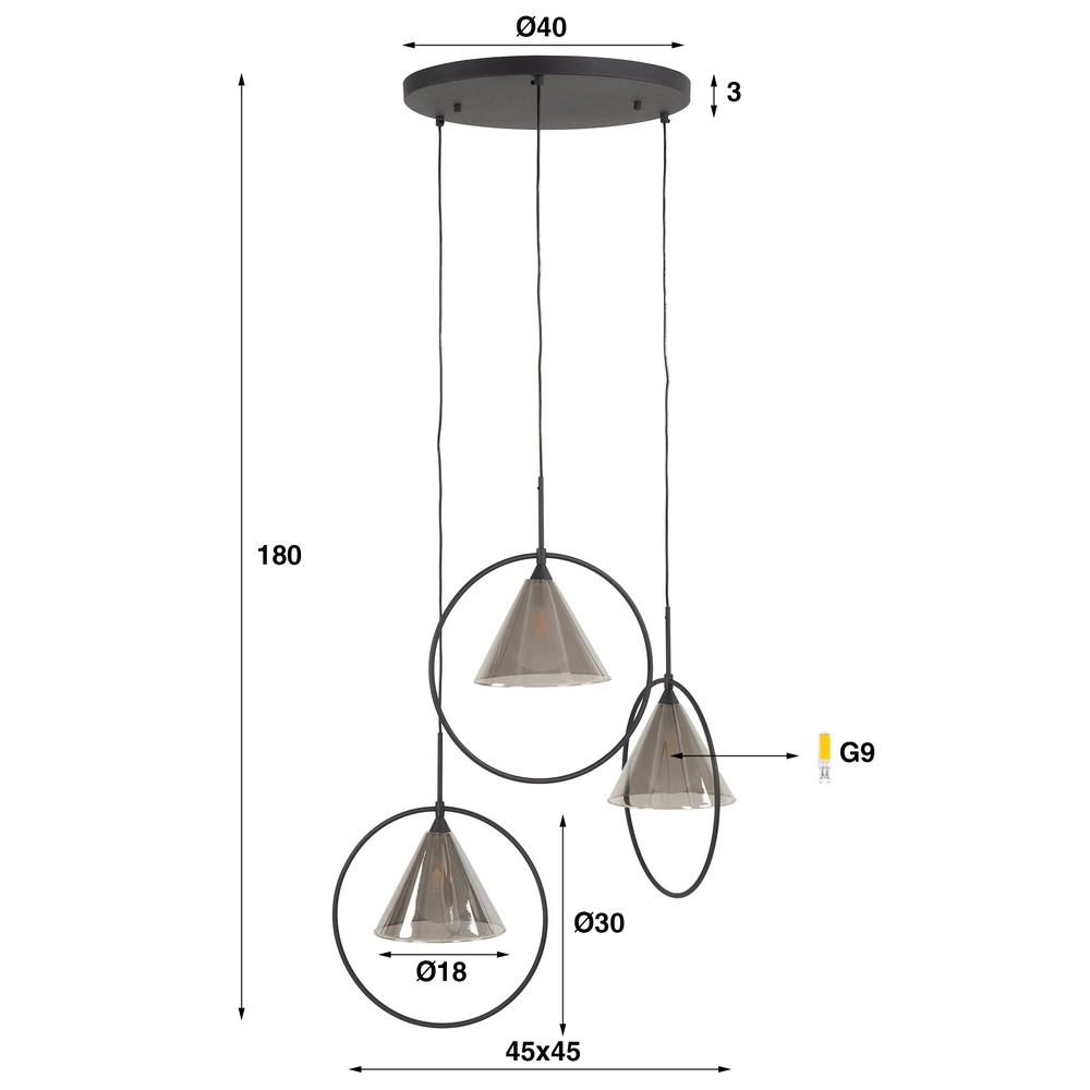 3 lichts hanglamp Conic voor ronde tafel Lyora 8716803512016