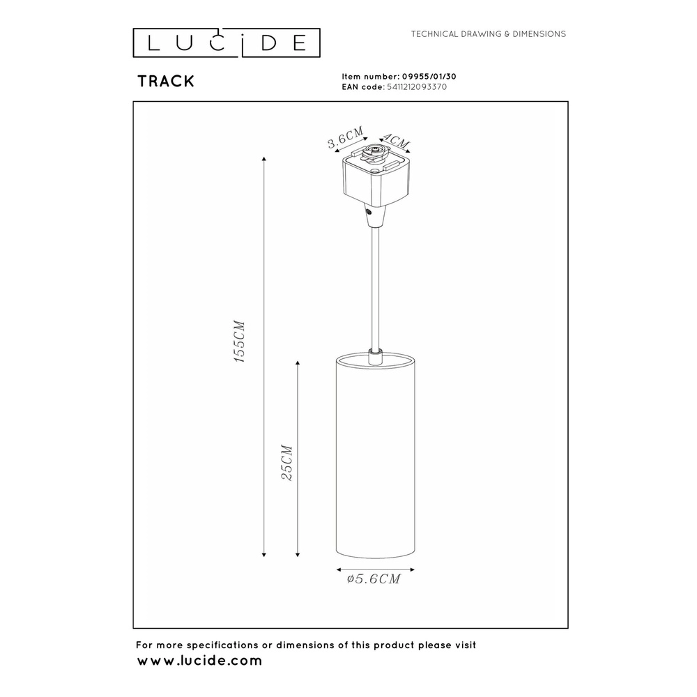 Rail hanglamp Track Floris 1-fase zwart Lucide 5411212093370