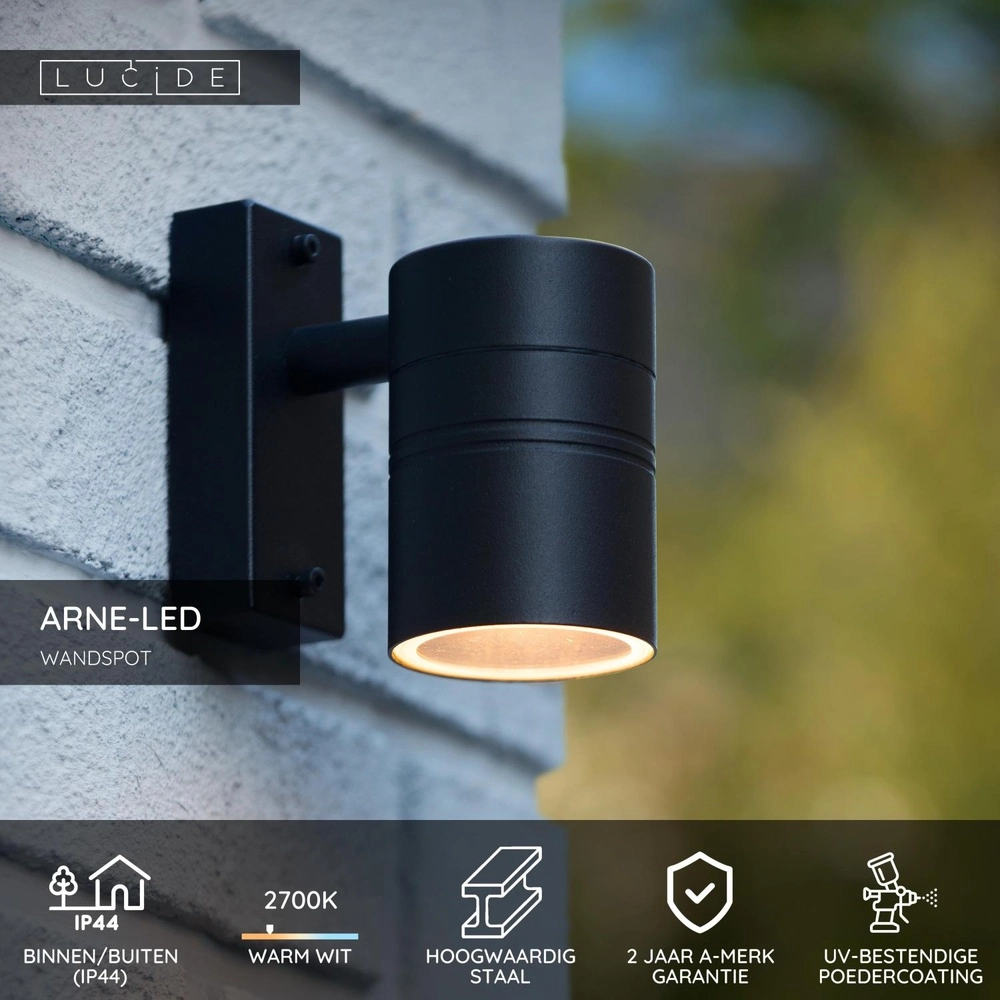 Wandspot Arne-Led down zwart Lucide 5411212143891