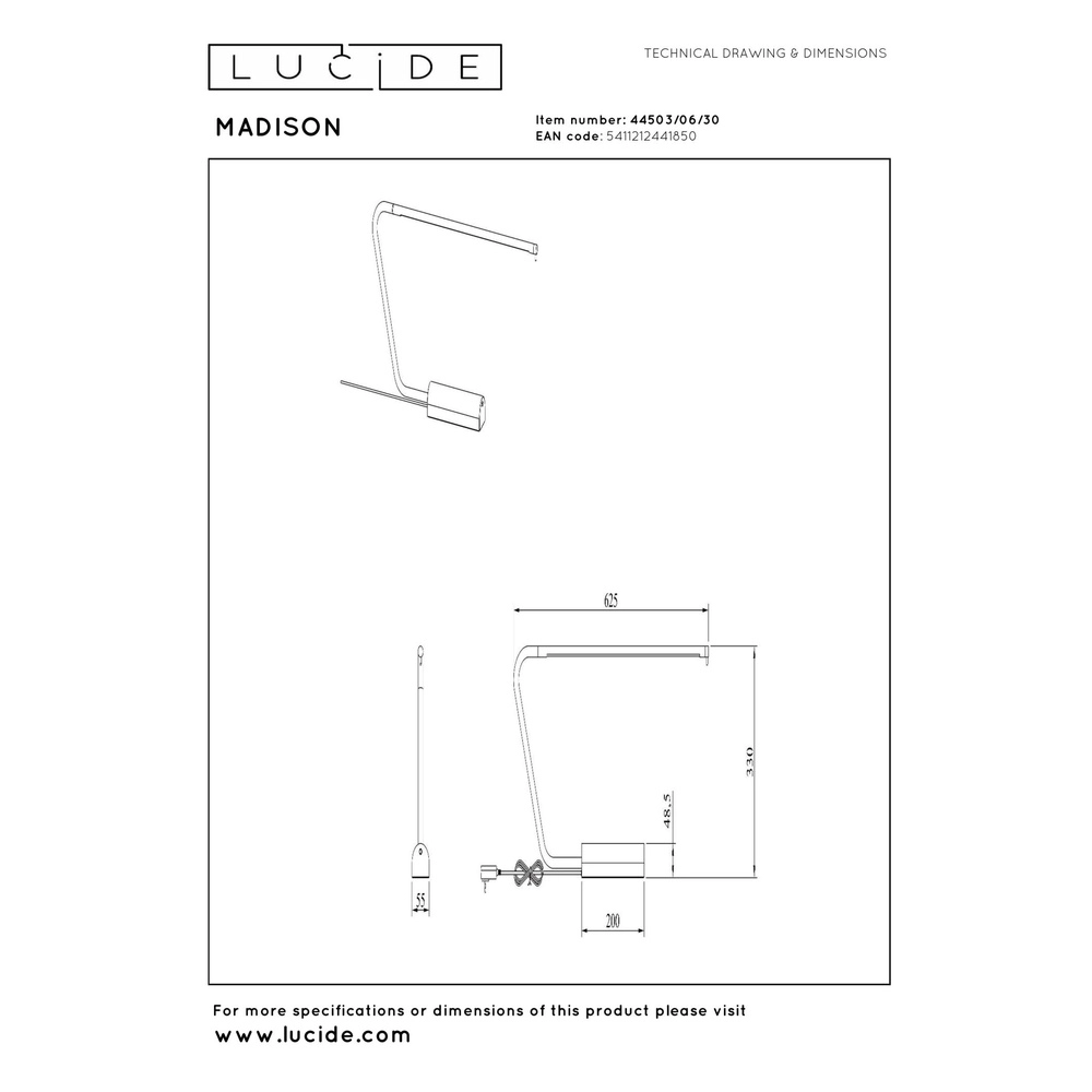 Design bureaulamp Madison zwart Lucide 5411212441850
