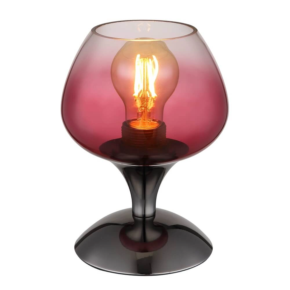 Gunmetal tafellamp Maxy met rood glas Ø 15cm