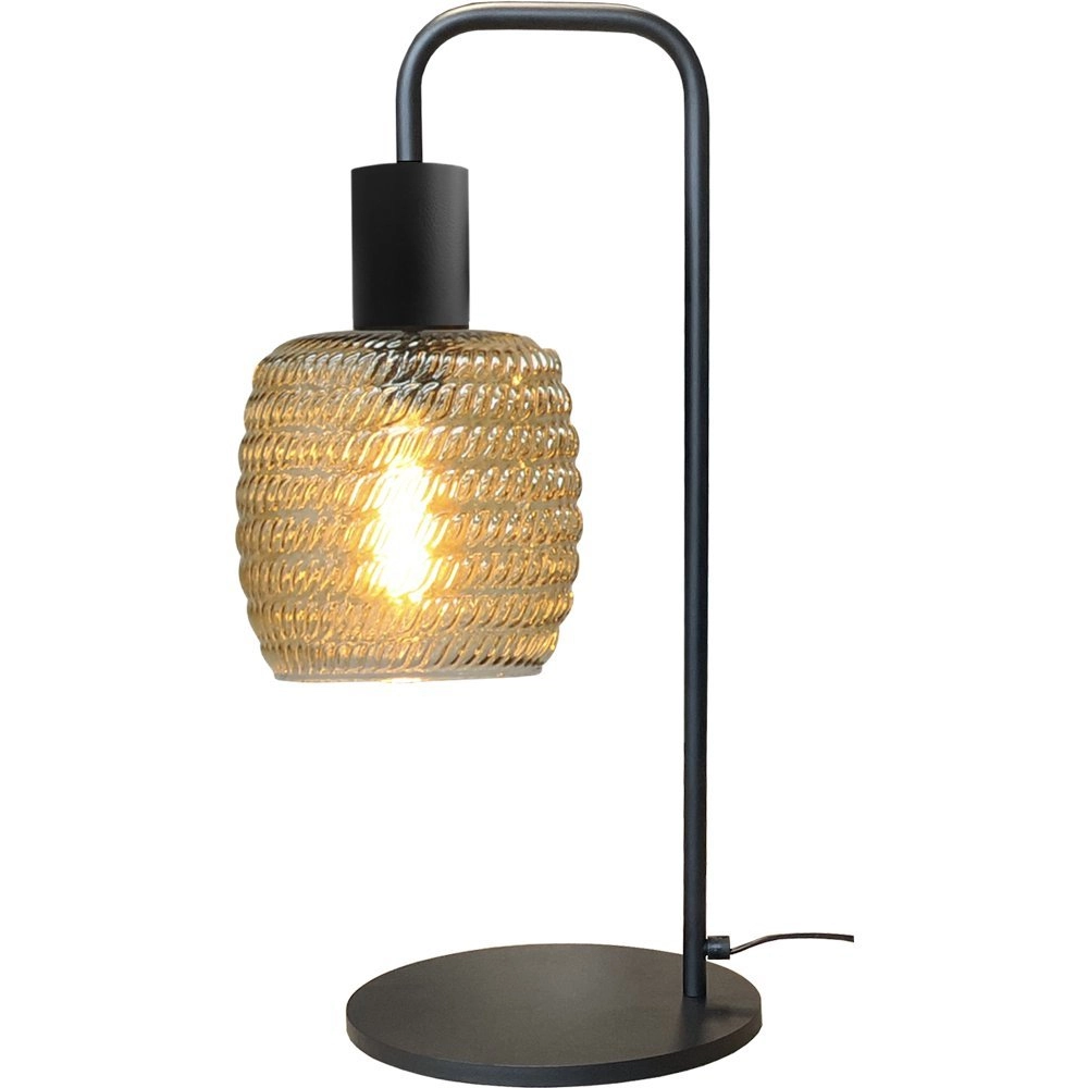 Zwarte tafellamp Bounty met geribd glas