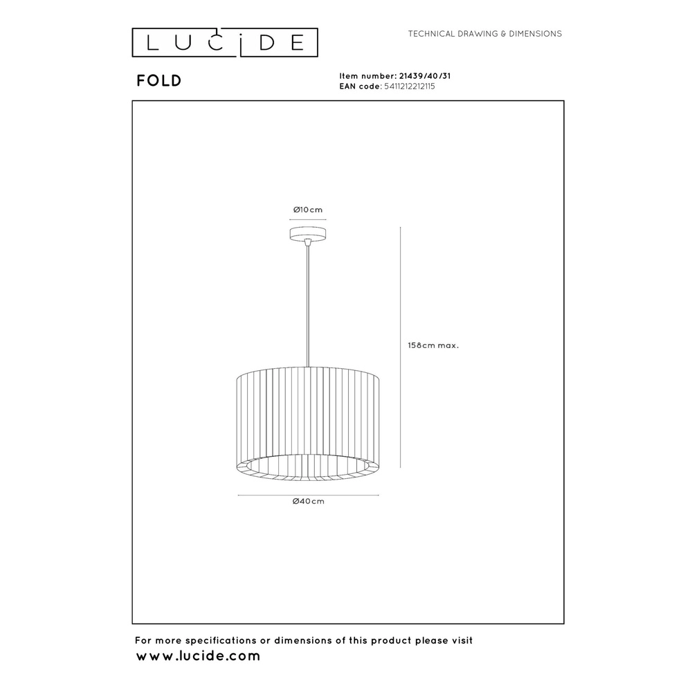 Design hanglamp Fold Ø 40cm wit Lucide 5411212212115