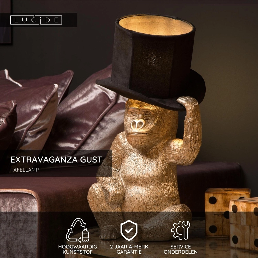 Tafellamp Extravaganza Gust aapje met zwarte kap Lucide 5411212105349