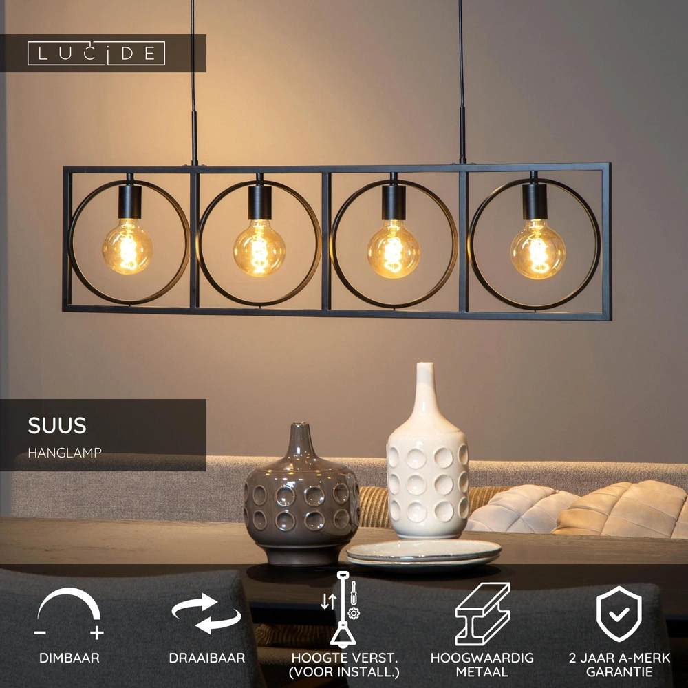Unieke hanglamp Suus zwart 4-lichts Lucide 5411212010872