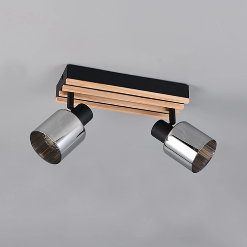 Plafondlamp 2-lichts Travia zwart met hout Trio 4017807682595