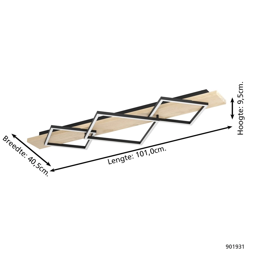 Plafondlamp Boyal zwart met hout Eglo 9008606351916