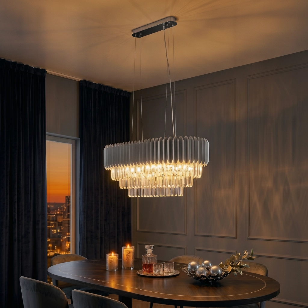 Hanglamp Magnolia langwerpig chroom en kristal