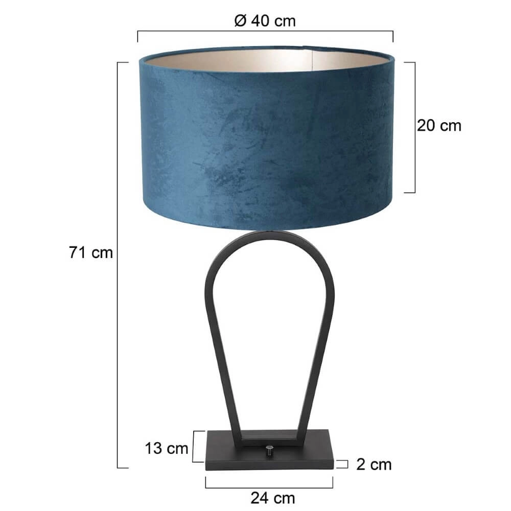 Zwarte schemerlamp Stang met blauwe velours kap Steinhauer 8712746166897