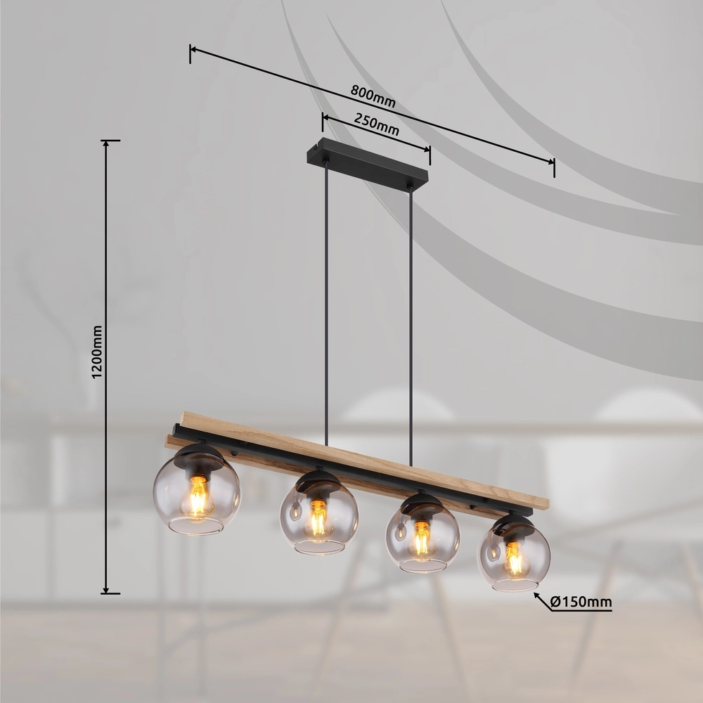 4-lichts hanglamp Conni zwart met hout Globo 9007371451739