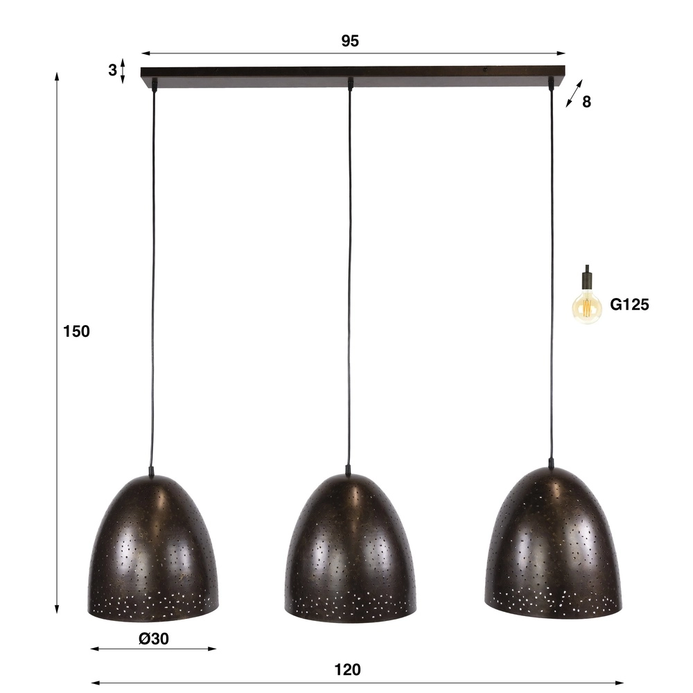 Eetkamer hanglamp Kosmos 3L - E27 - Urban bruin Lyora 8716803512238