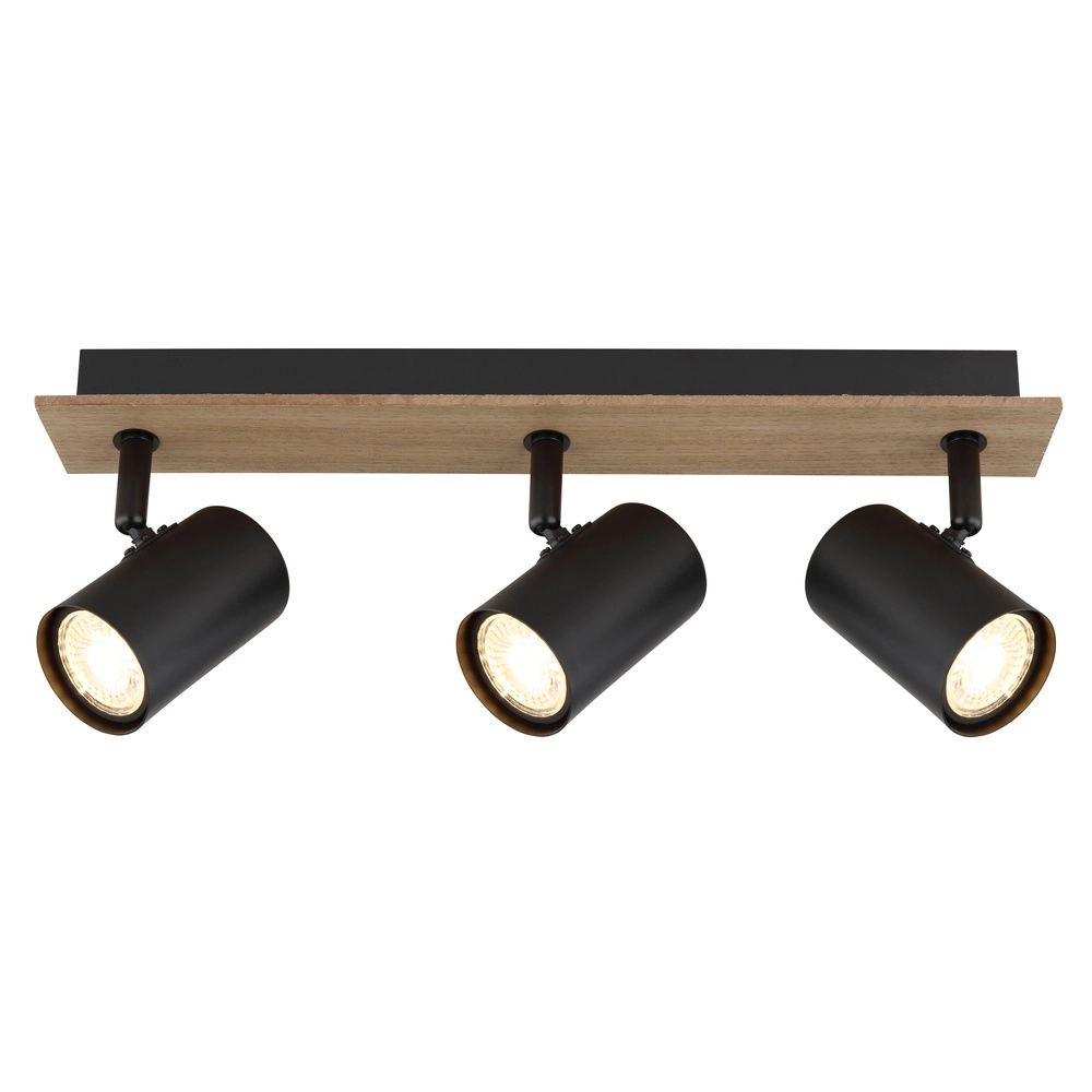 Plafondlamp Linca 3-lichts zwart met hout Globo 9007371455942