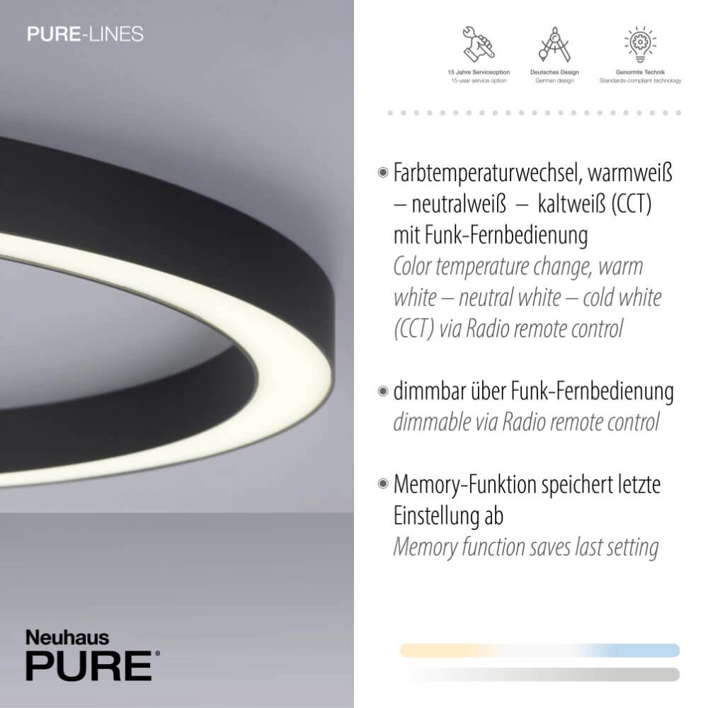 Ronde vloerlamp Pure Lines Round Ø 70cm antraciet Paul Neuhaus 4012248373521