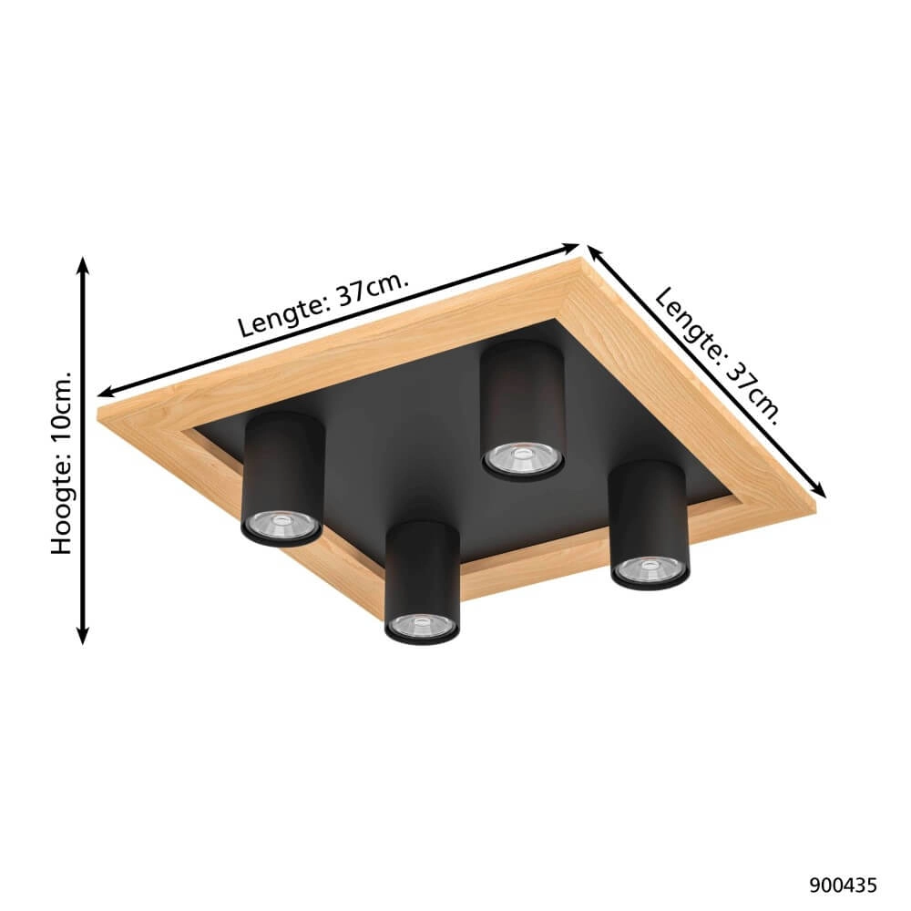 Opbouwspot Valcasotto 1 zwart met hout Eglo 9008606240586