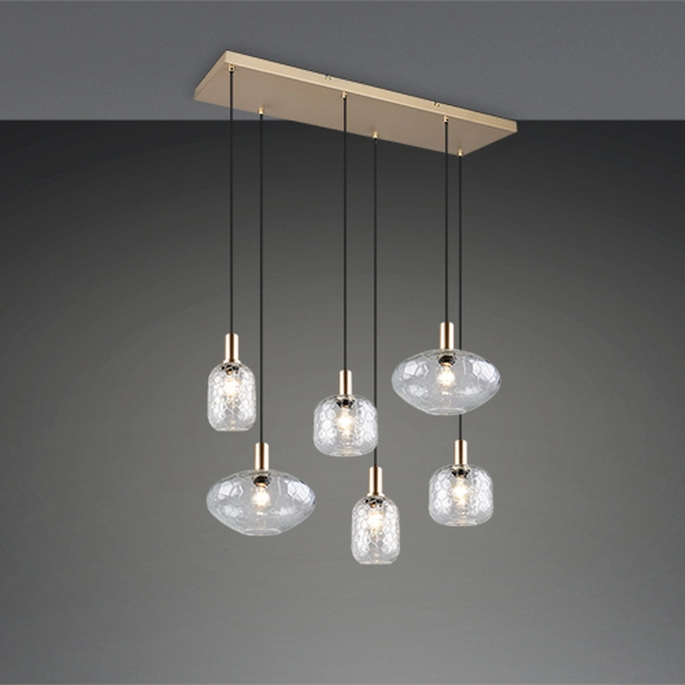 6-lichts hanglamp Emelie goud met smoke glas Trio 4017807702576