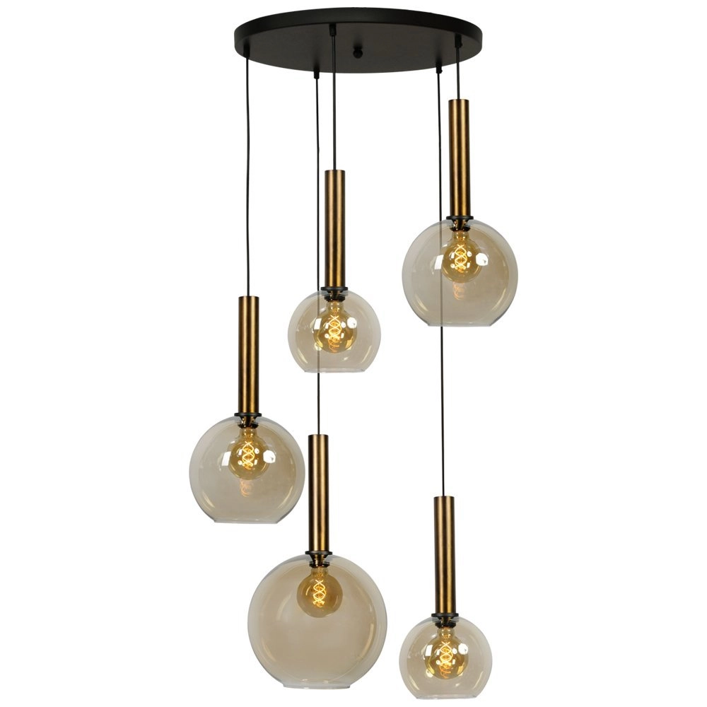 Zwarte hanglamp Bella 5-lichts met goud