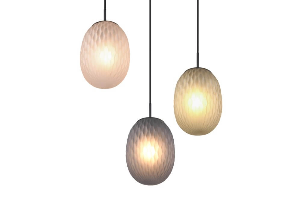 3-lichts hanglamp Facette met geribbeld gekleurd glas Trio 4017807616835