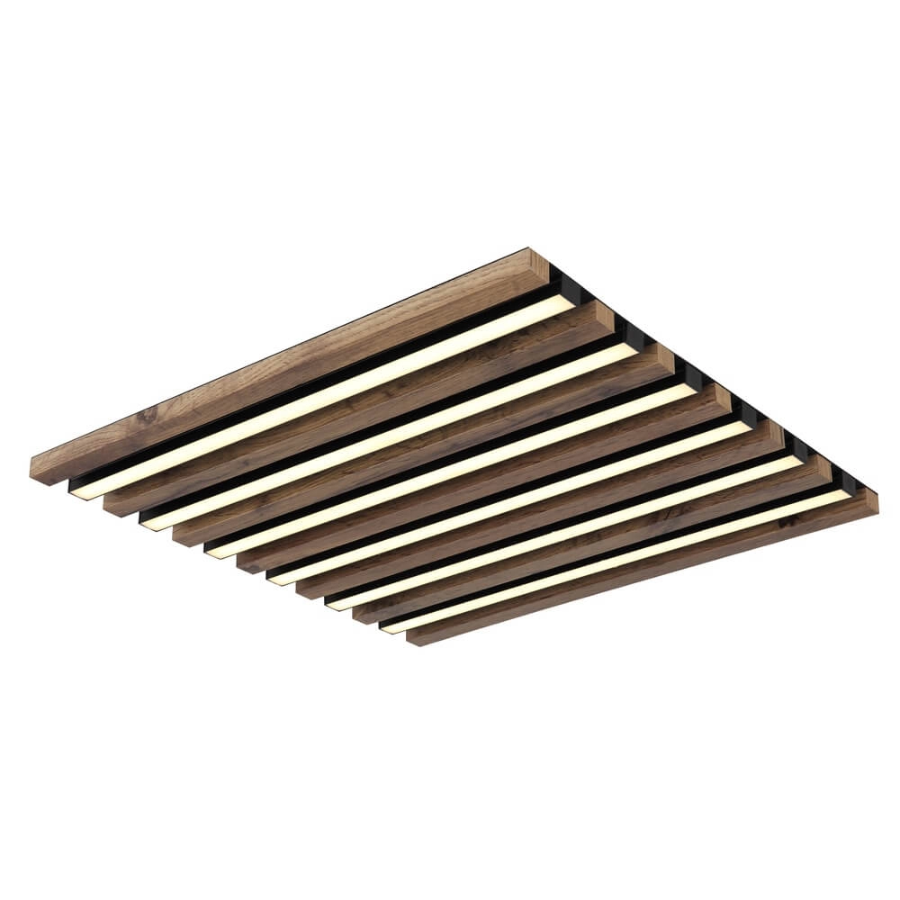 Plafondlamp Hayden zwart met hout vierkant 45cm