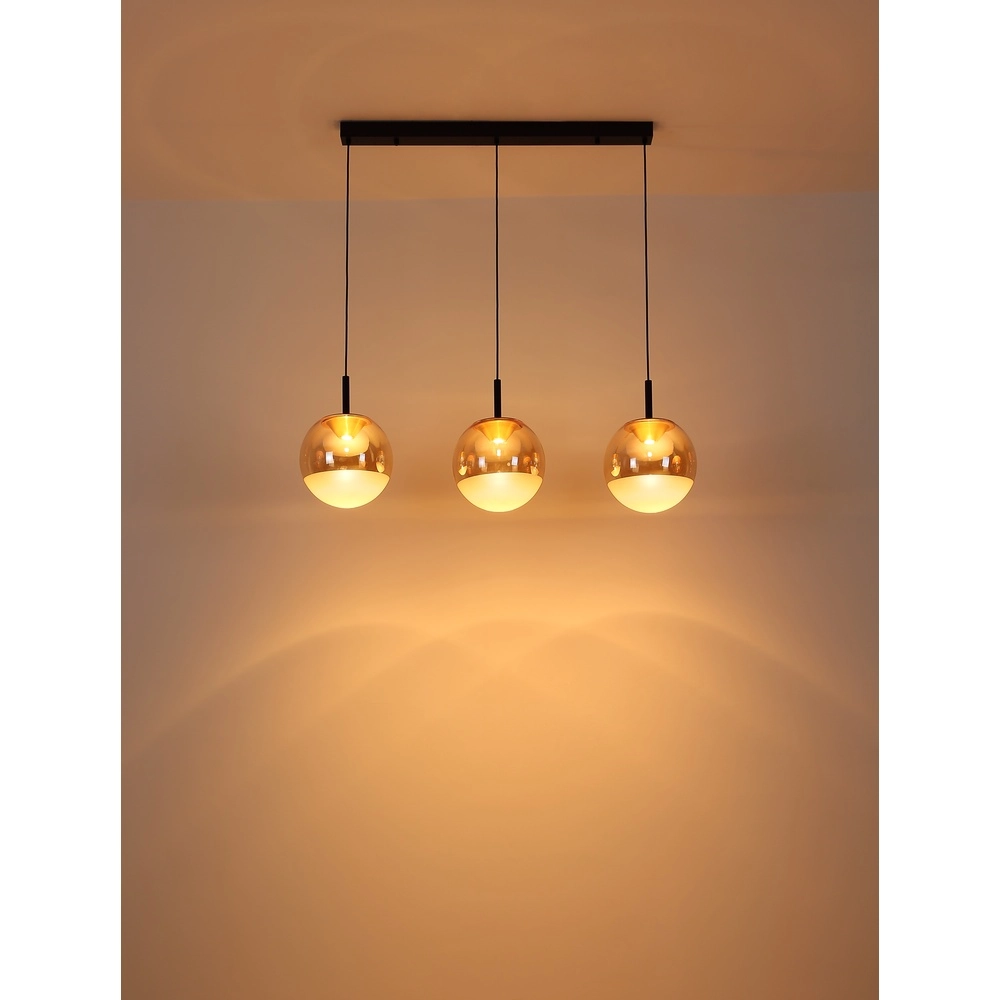 Design hanglamp Severin 3-lichts zwart met amber glas Globo 9007371549931