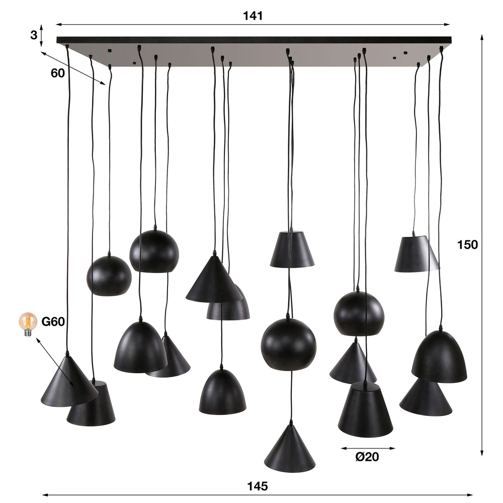 XXL hanglamp Metal 18-lichts - zwart Lyora 8716803512313