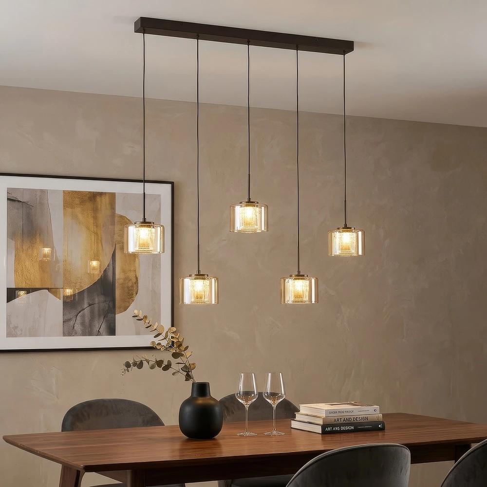 Design hanglamp Tumblers 5-lichts recht brons Searchlight 5,05342E+12