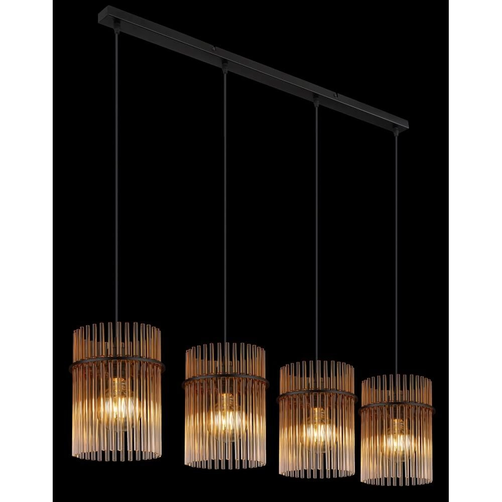 Zwarte hanglamp Gorley met amberglas 4-lichts Globo 9007371474998
