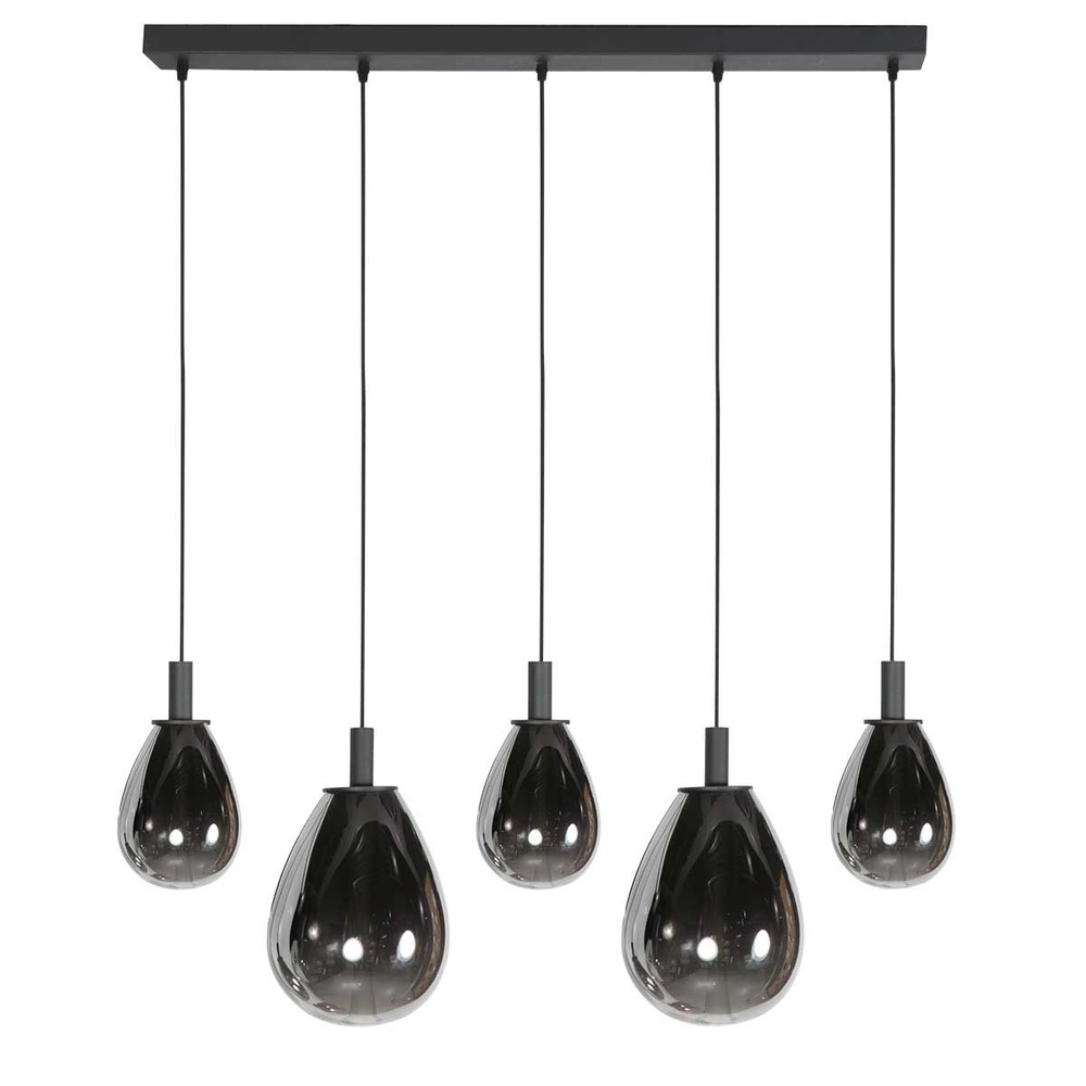 Hanglamp Glimsy 5-lichts zwart met smoke glas Steinhauer 8712746177954