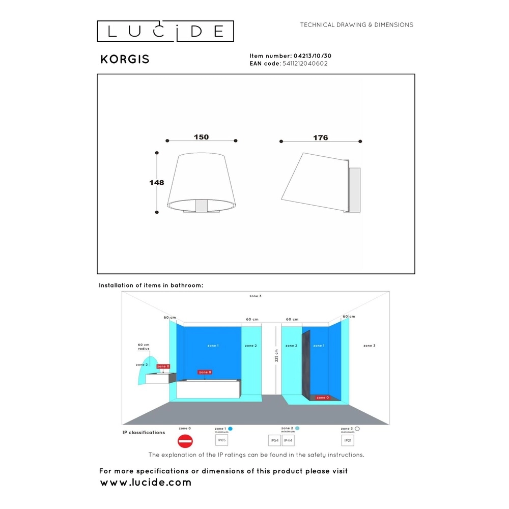 Wandlamp voor badkamer Korgis IP44 Lucide 5411212040602