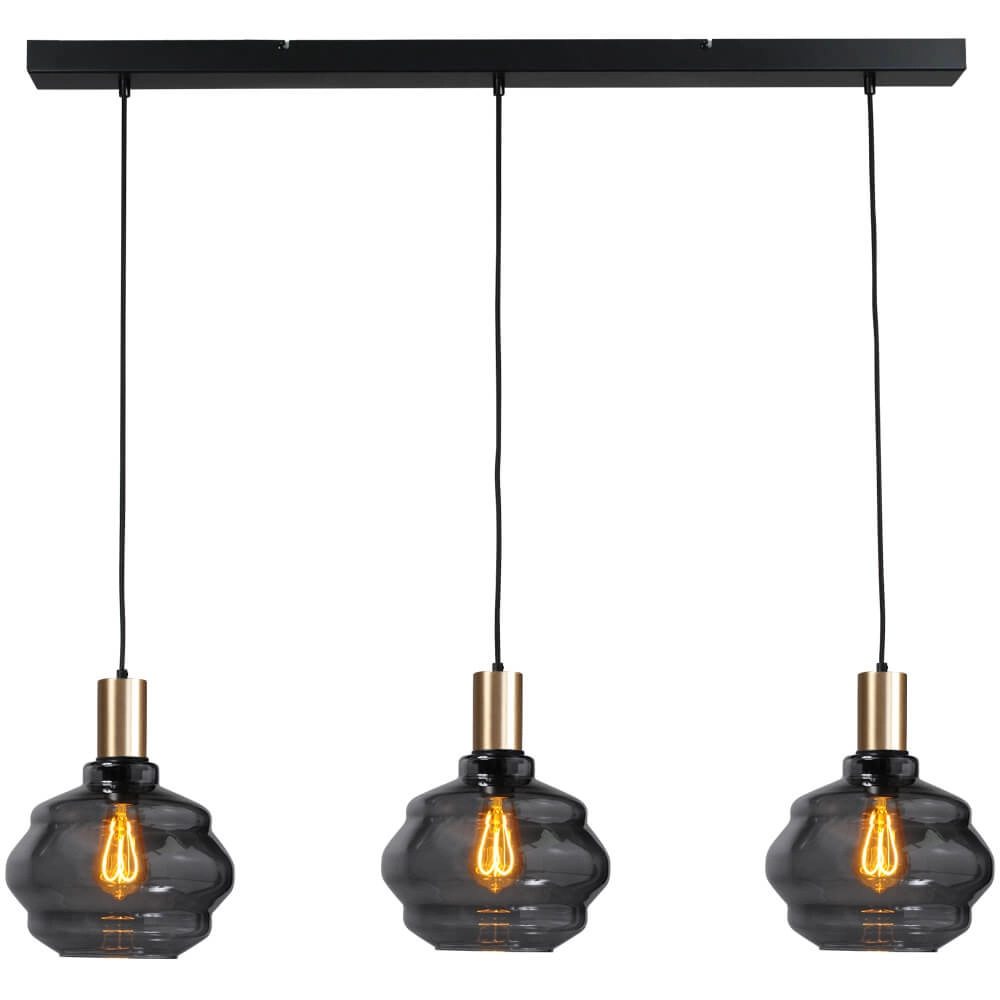 3-lichts hanglamp - goud - Porto met Ball smoke glazen - Ø 24cm 3-lichts hanglamp - goud - Porto met Ball smoke glazen - Ø 24cm