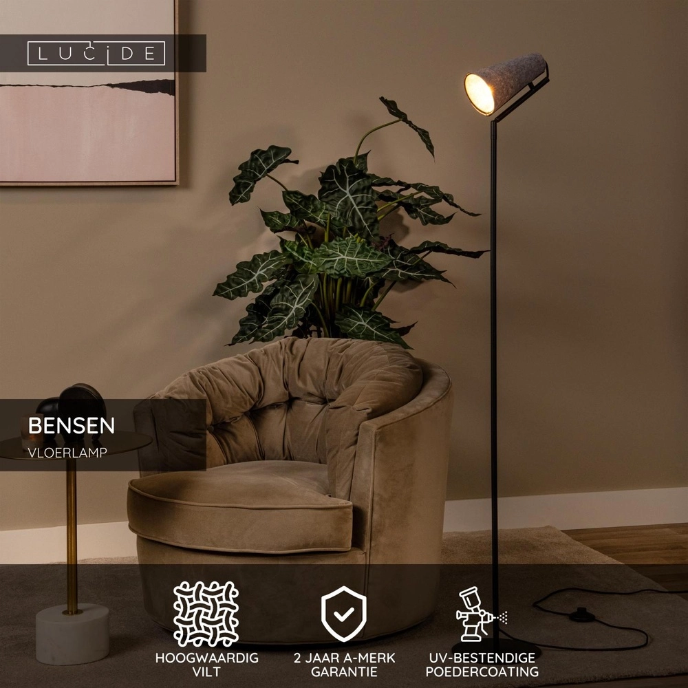 Unieke vloerlamp Bensen grijs Lucide 5411212051653