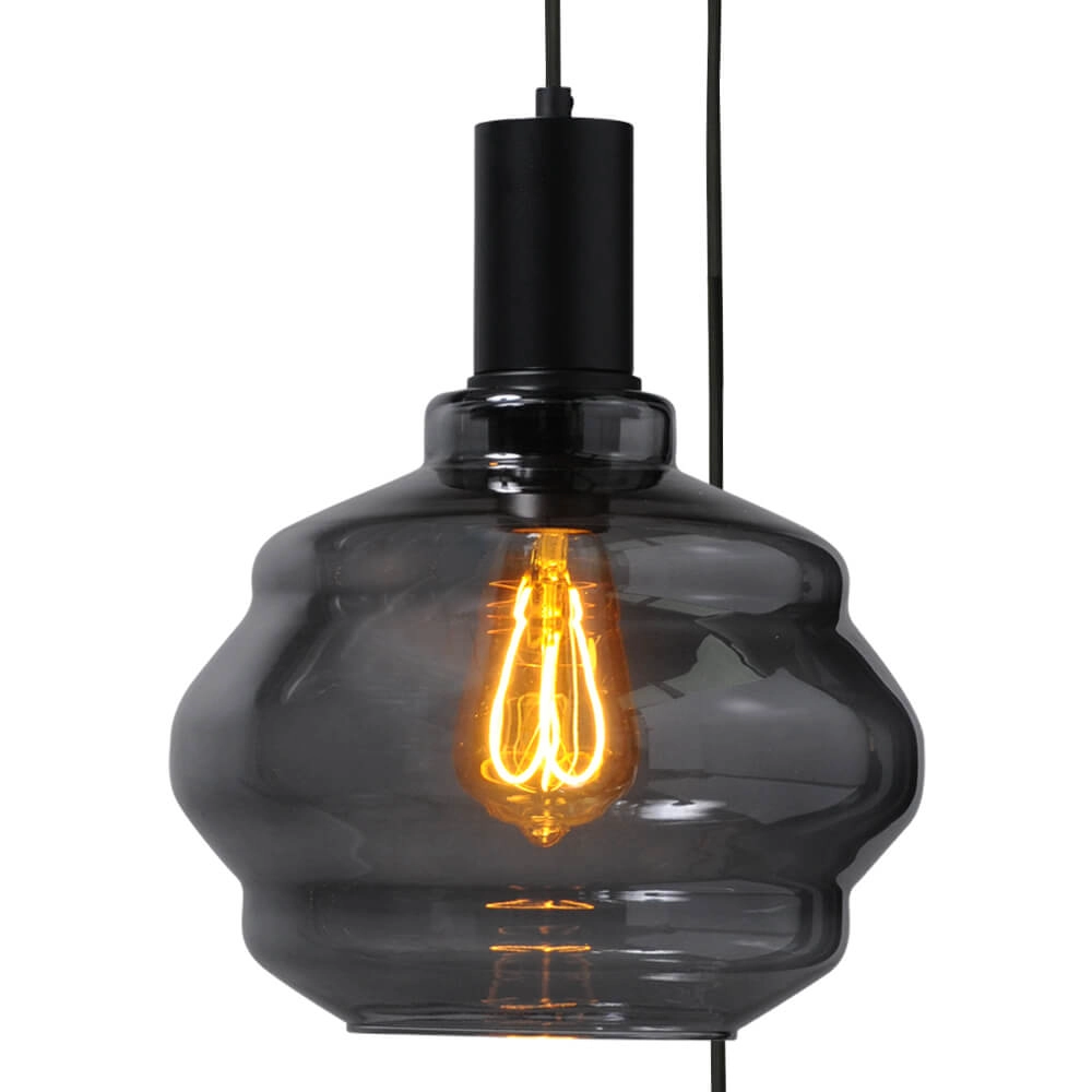 3-lichts vide hanglamp - zwart - Porto met Ball smoke glazen - Ø 24cm Masterlight 8718121270722