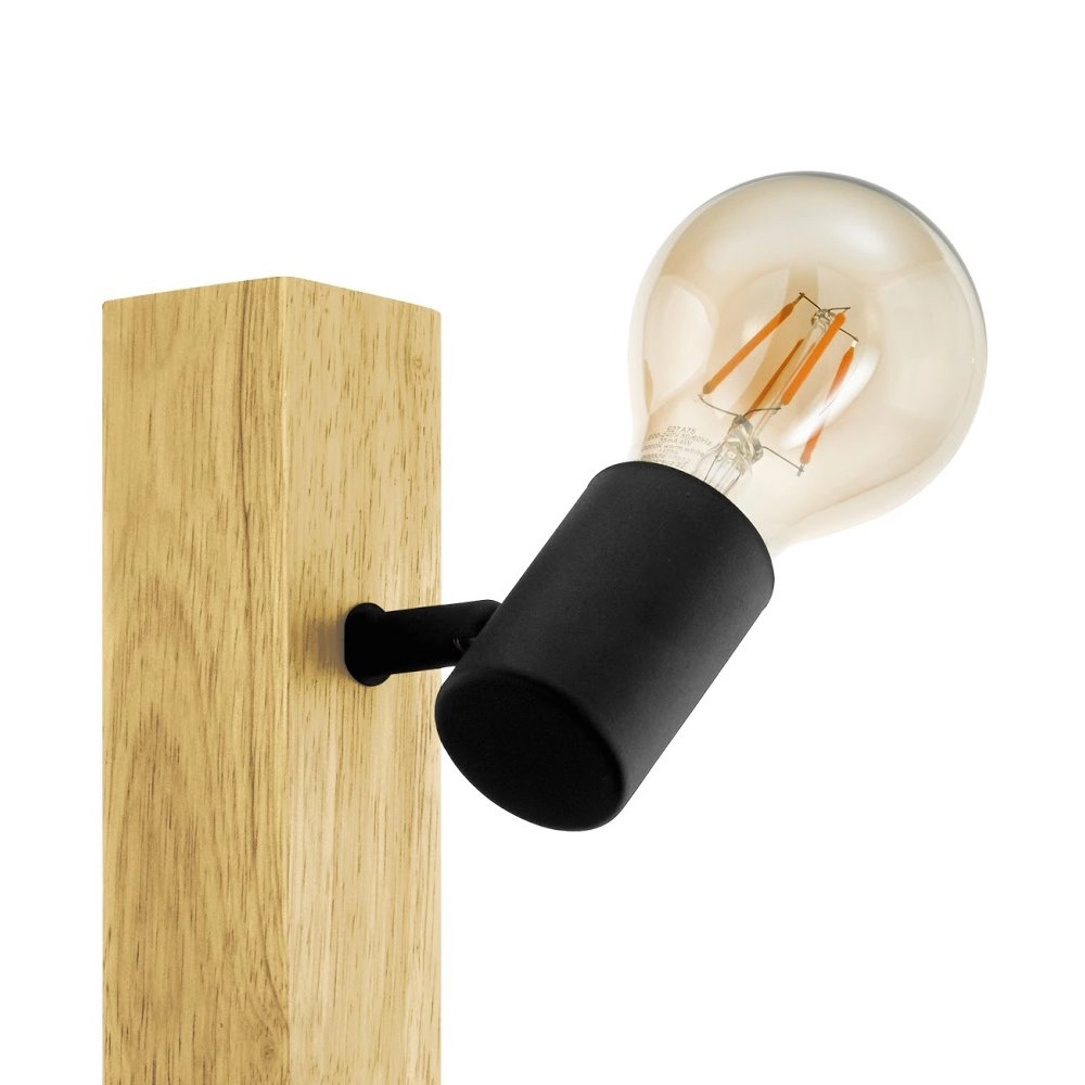 Landelijke plafondlamp Townshend 3 2-lichts zwart met hout Eglo 9002759994785